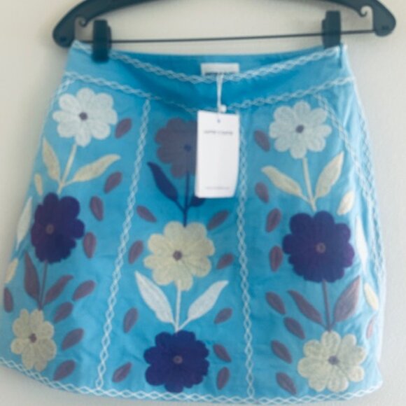 Antik Batik Tady Blue Multicolor Sky Floral Embroidered Lined Cotton Skirt NWT - Picture 9 of 16